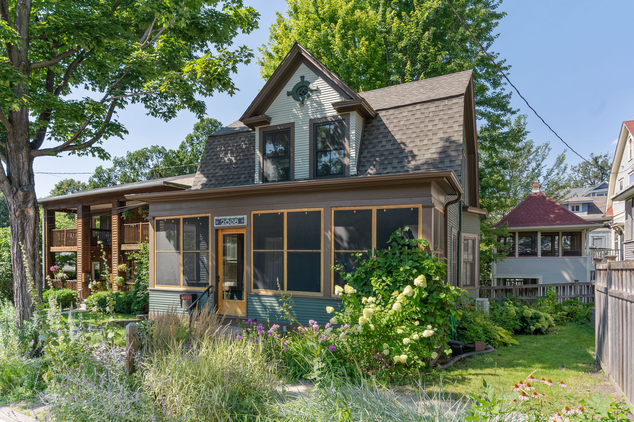 Screened porch with hammock and seating